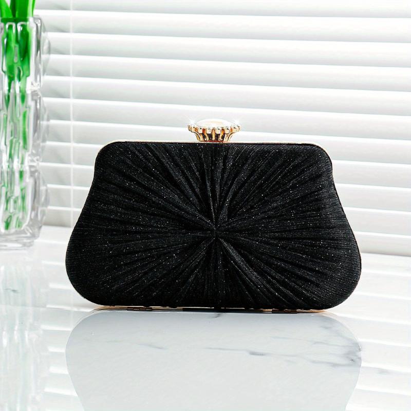 Elegant Rhinestone Glitter Chain Clutch Kiss Lock Purse