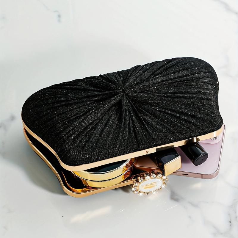 Elegant Rhinestone Glitter Chain Clutch Kiss Lock Purse