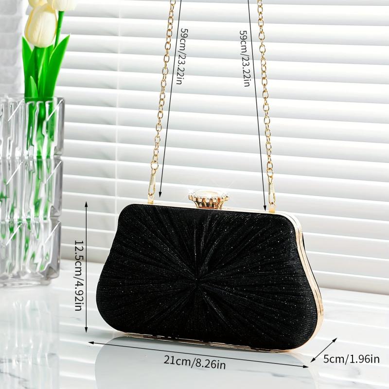 Elegant Rhinestone Glitter Chain Clutch Kiss Lock Purse