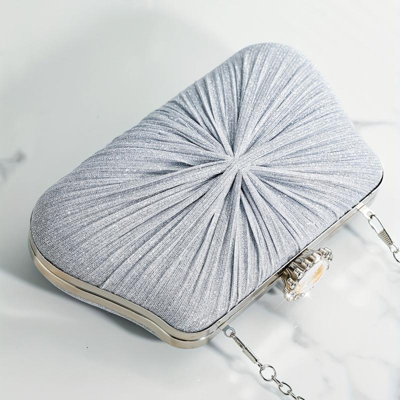 Elegant Rhinestone Glitter Chain Clutch Kiss Lock Purse