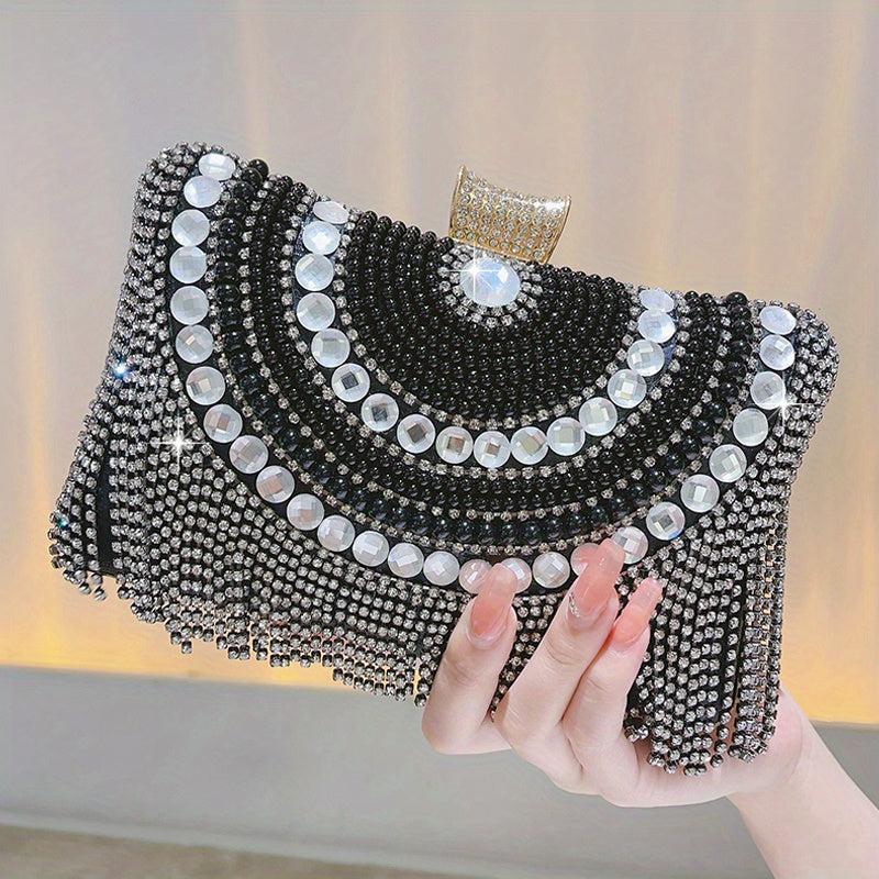 Pearl Rhinestone Tassel Minaudiere Evening Bag
