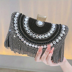 Pearl Rhinestone Tassel Minaudiere Evening Bag