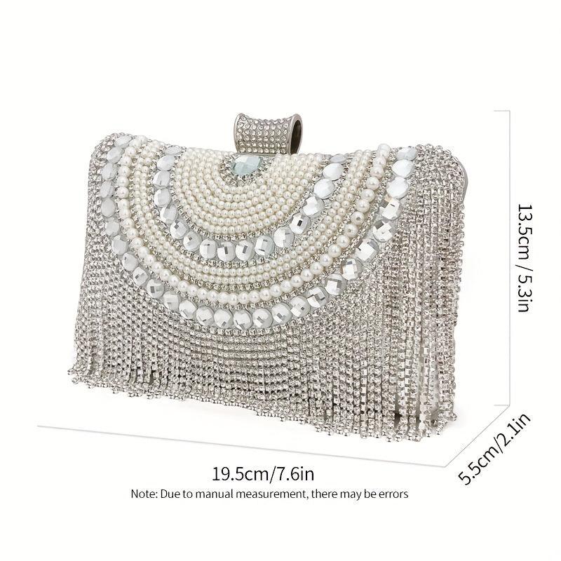 Pearl Rhinestone Tassel Minaudiere Evening Bag