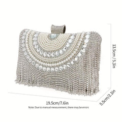 Pearl Rhinestone Tassel Minaudiere Evening Bag