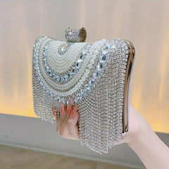 Pearl Rhinestone Tassel Minaudiere Evening Bag