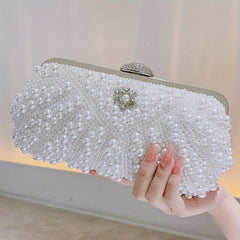 Pearl & Diamond Shell Event Clutch Bag with Metal Chain
