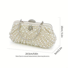 Pearl & Diamond Shell Event Clutch Bag with Metal Chain