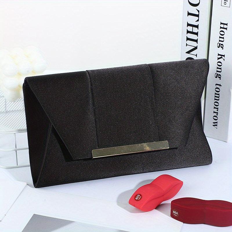 Metal Decor Satin Evening Bag Envelope Clutch Purse