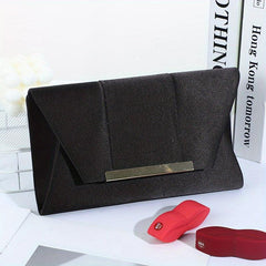 Metal Decor Satin Evening Bag Envelope Clutch Purse