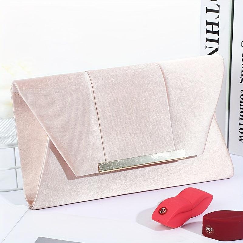 Metal Decor Satin Evening Bag Envelope Clutch Purse