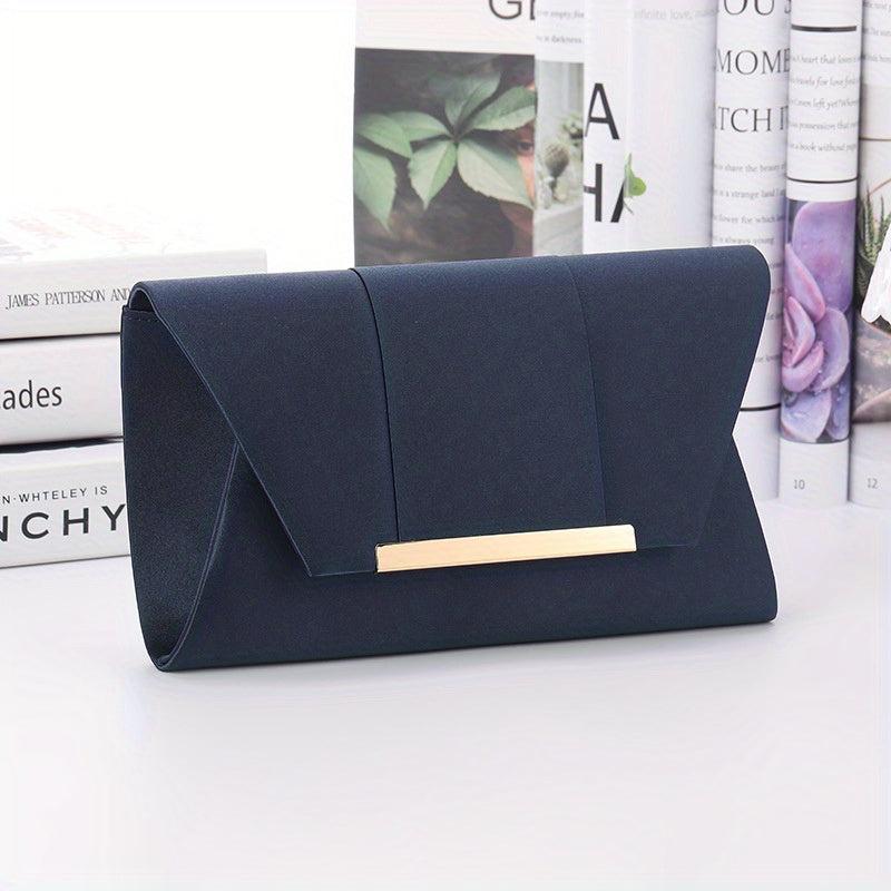 Metal Decor Satin Evening Bag Envelope Clutch Purse