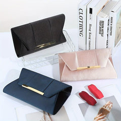 Metal Decor Satin Evening Bag Envelope Clutch Purse