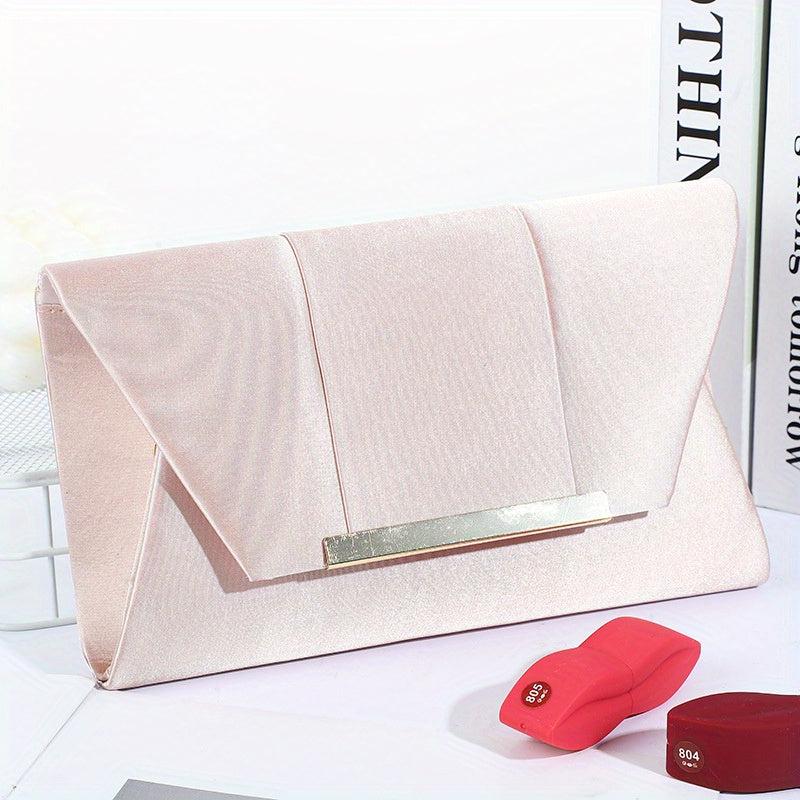 Metal Decor Satin Evening Bag Envelope Clutch Purse
