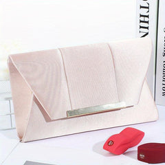 Metal Decor Satin Evening Bag Envelope Clutch Purse