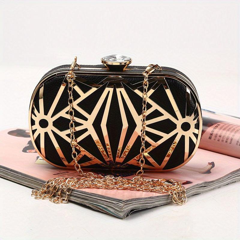 Rhinestone Clutch Bag Elegant Chain Frame Classic Evening Bag