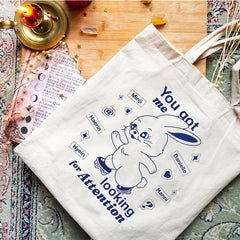 Rabbit Pattern Canvas Shopping Bag Large Capacity Tote Bag