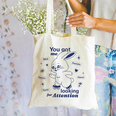 Rabbit Pattern Canvas Shopping Bag Large Capacity Tote Bag