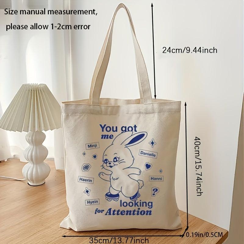 Rabbit Pattern Canvas Shopping Bag Large Capacity Tote Bag