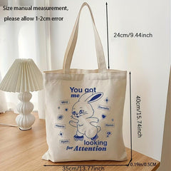 Rabbit Pattern Canvas Shopping Bag Large Capacity Tote Bag