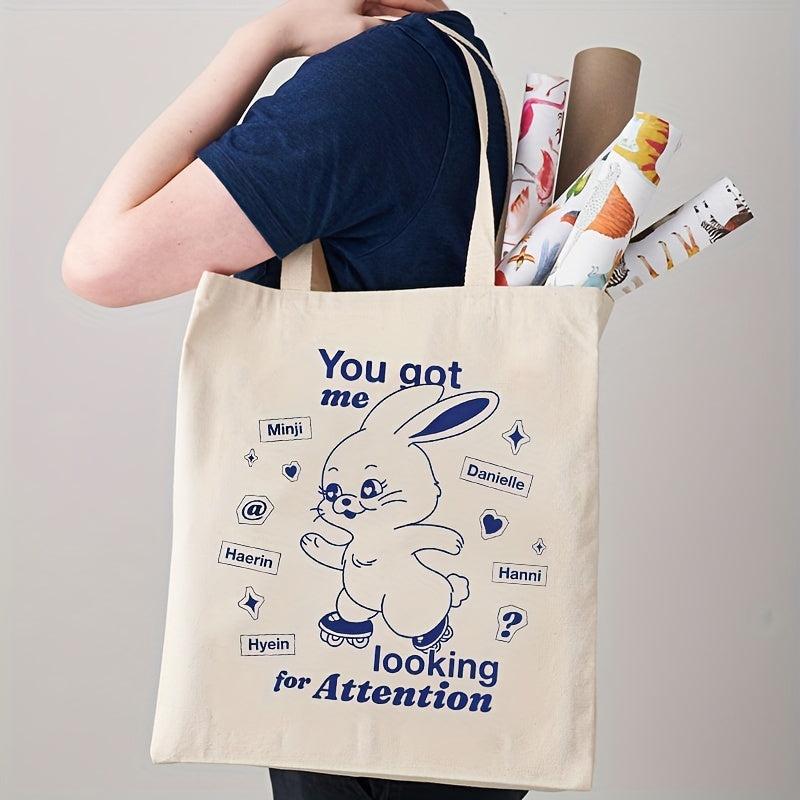 Rabbit Pattern Canvas Shopping Bag Large Capacity Tote Bag