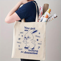 Rabbit Pattern Canvas Shopping Bag Large Capacity Tote Bag