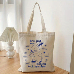 Rabbit Pattern Canvas Shopping Bag Large Capacity Tote Bag