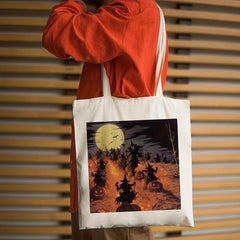 Halloween Elements Pattern Canvas Shoulder Bag All Match Halloween Storage Bag