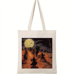 Halloween Elements Pattern Canvas Shoulder Bag All Match Halloween Storage Bag