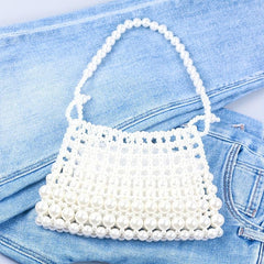 Faux Pearl Straw Shoulder Bag for Party