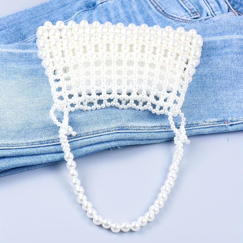 Faux Pearl Straw Shoulder Bag for Party