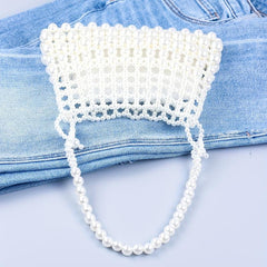 Faux Pearl Straw Shoulder Bag for Party