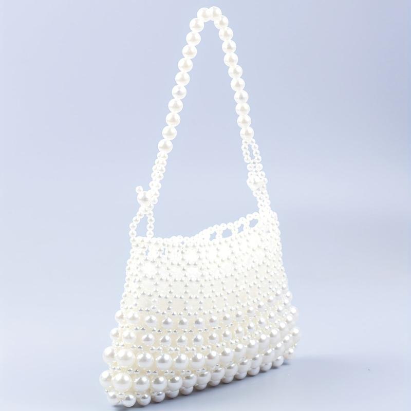 Faux Pearl Straw Shoulder Bag for Party