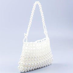 Faux Pearl Straw Shoulder Bag for Party