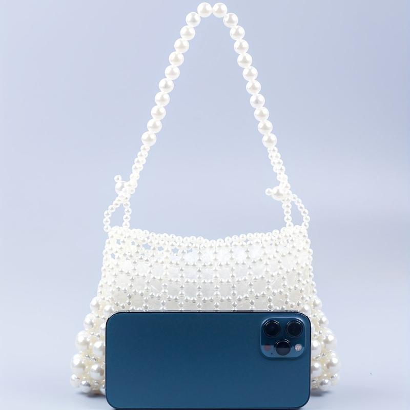 Faux Pearl Straw Shoulder Bag for Party