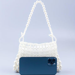 Faux Pearl Straw Shoulder Bag for Party