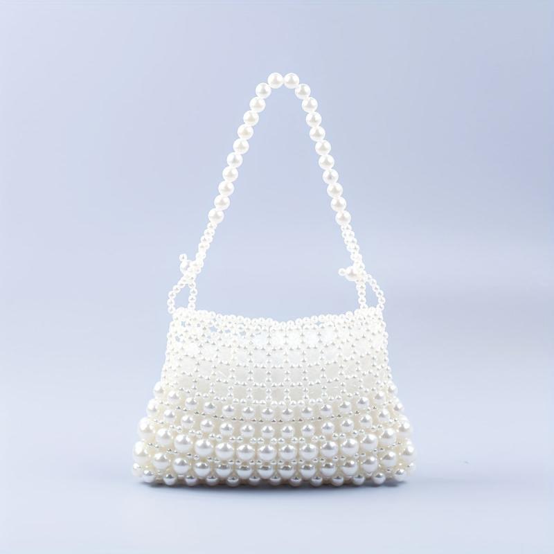 Faux Pearl Straw Shoulder Bag for Party