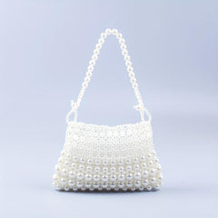 Faux Pearl Straw Shoulder Bag for Party