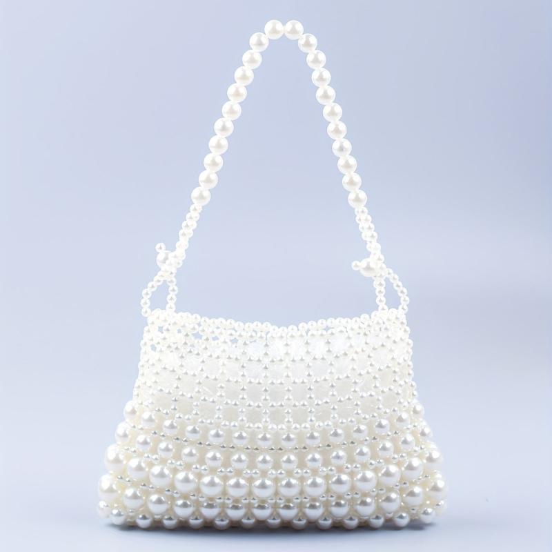 Faux Pearl Straw Shoulder Bag for Party