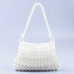 Faux Pearl Straw Shoulder Bag for Party