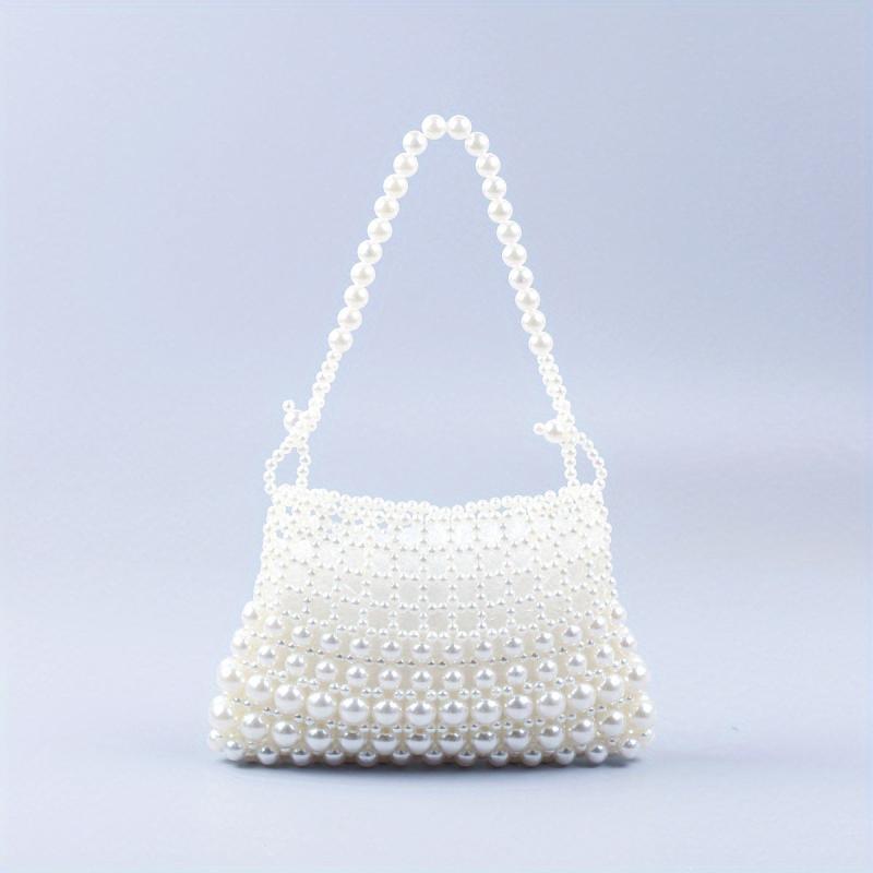 Faux Pearl Straw Shoulder Bag for Party