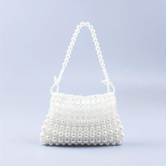 Faux Pearl Straw Shoulder Bag for Party