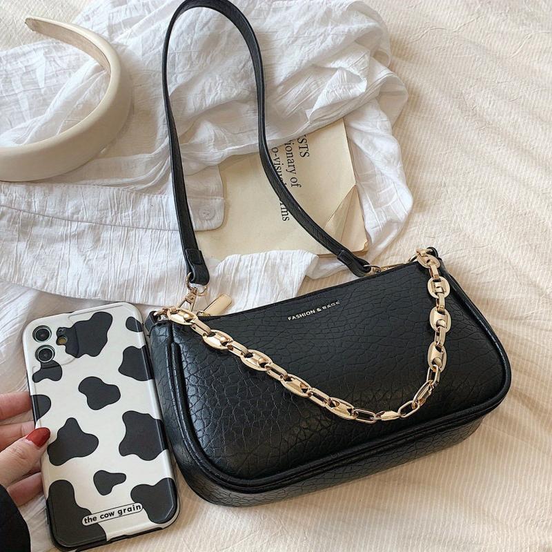Stone Embossed Crossbody Bag Chain Shoulder Bag Women's Zipper Square Purse