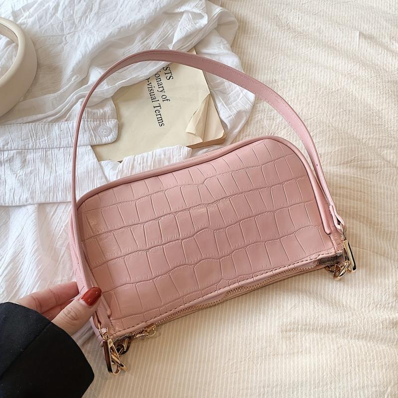 Stone Embossed Crossbody Bag Chain Shoulder Bag Women's Zipper Square Purse