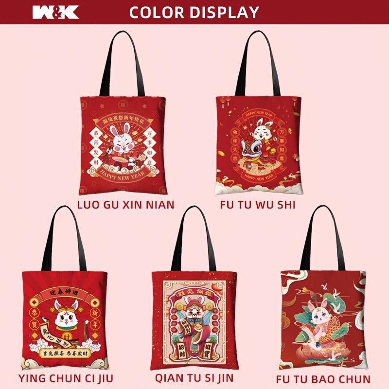 Rabbit Canvas Tote Bag Chinese Year Bunny Shopper Bag