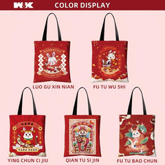 Rabbit Canvas Tote Bag Chinese Year Bunny Shopper Bag