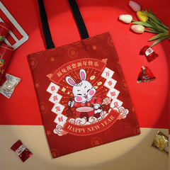Rabbit Canvas Tote Bag Chinese Year Bunny Shopper Bag