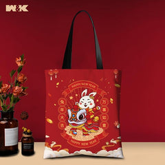 Rabbit Canvas Tote Bag Chinese Year Bunny Shopper Bag