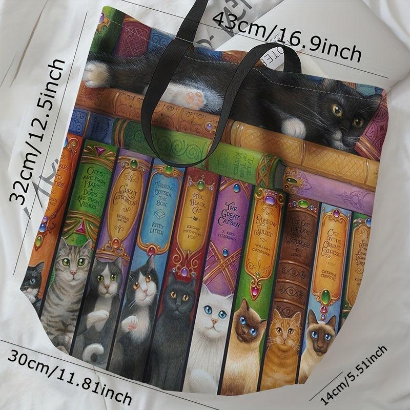 Magic Books Cat Print Handbag Large Travel Beach Shoulder Bag