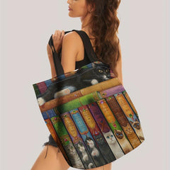 Magic Books Cat Print Handbag Large Travel Beach Shoulder Bag