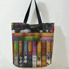 Magic Books Cat Print Handbag Large Travel Beach Shoulder Bag